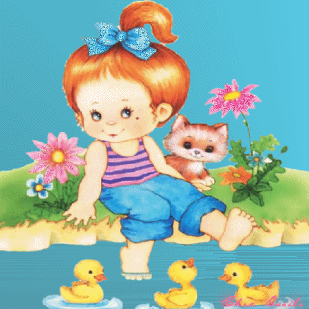 La petite fille et les canards.