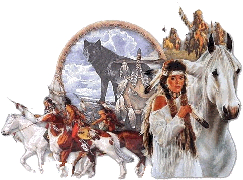 Amérindienne-amérindiens-loups-chevaux.
